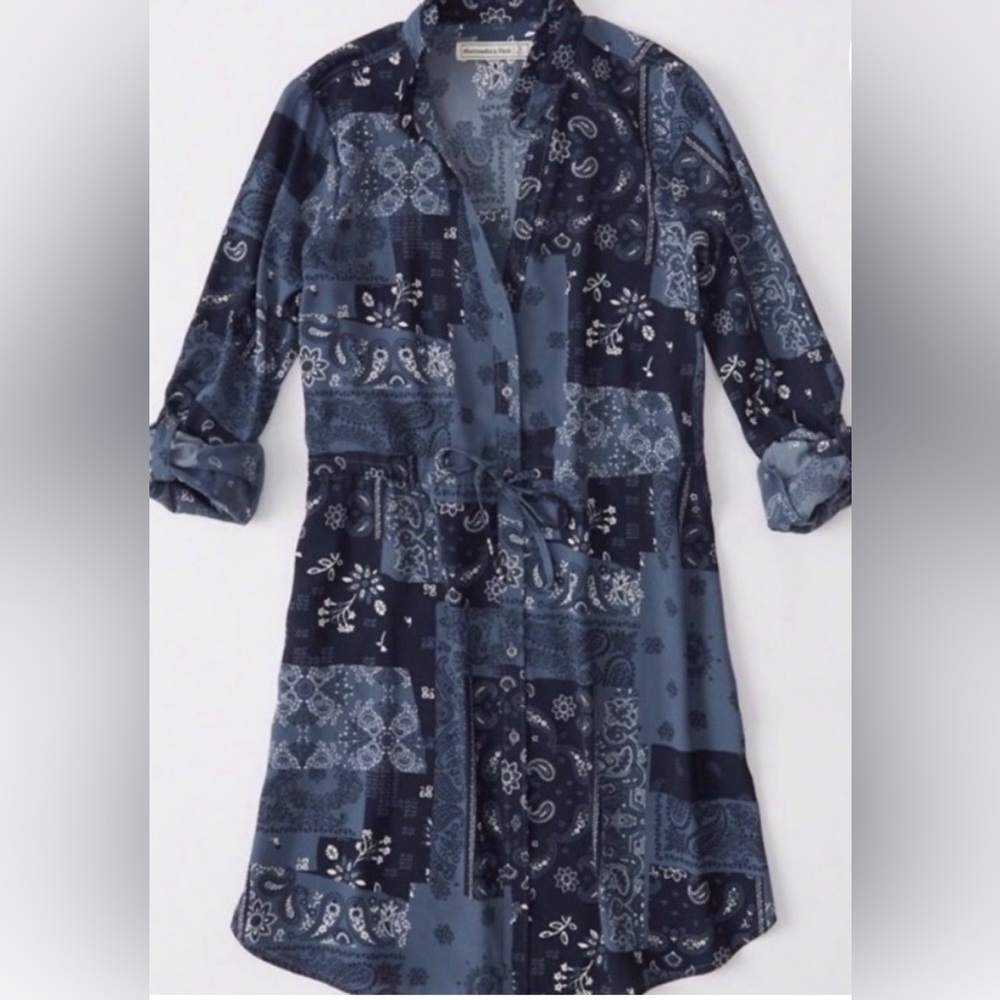 Abercrombie & Fitch Blue Bandana Long Sleeve Dress
